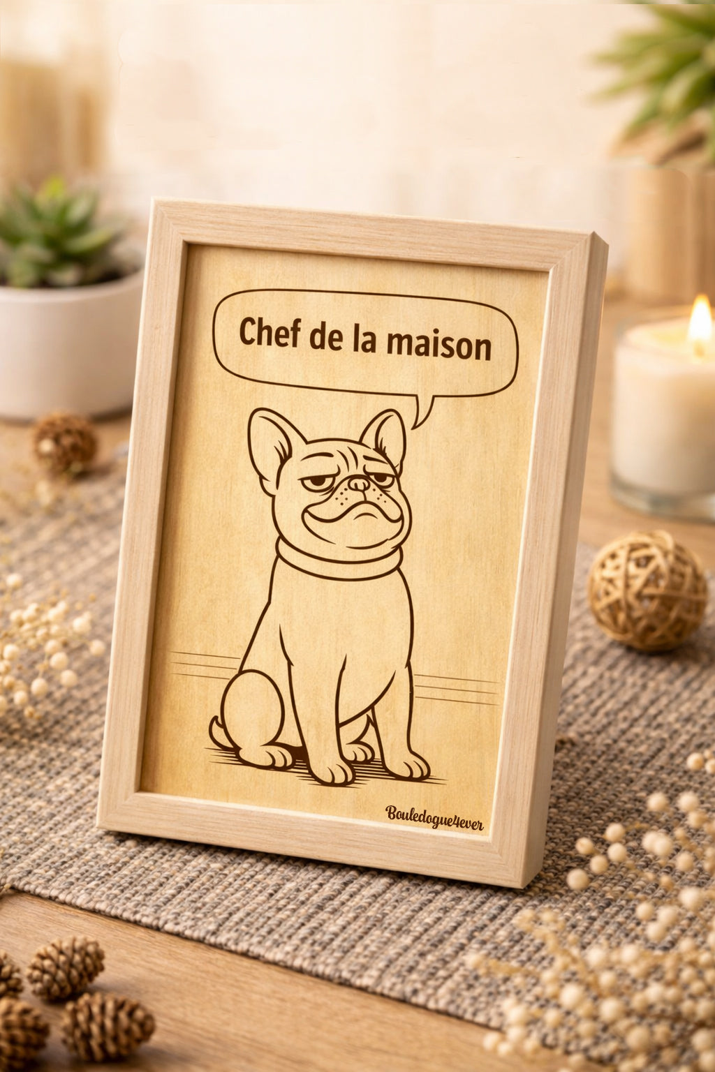 Cadre gravé bois "Chef de la maison"
