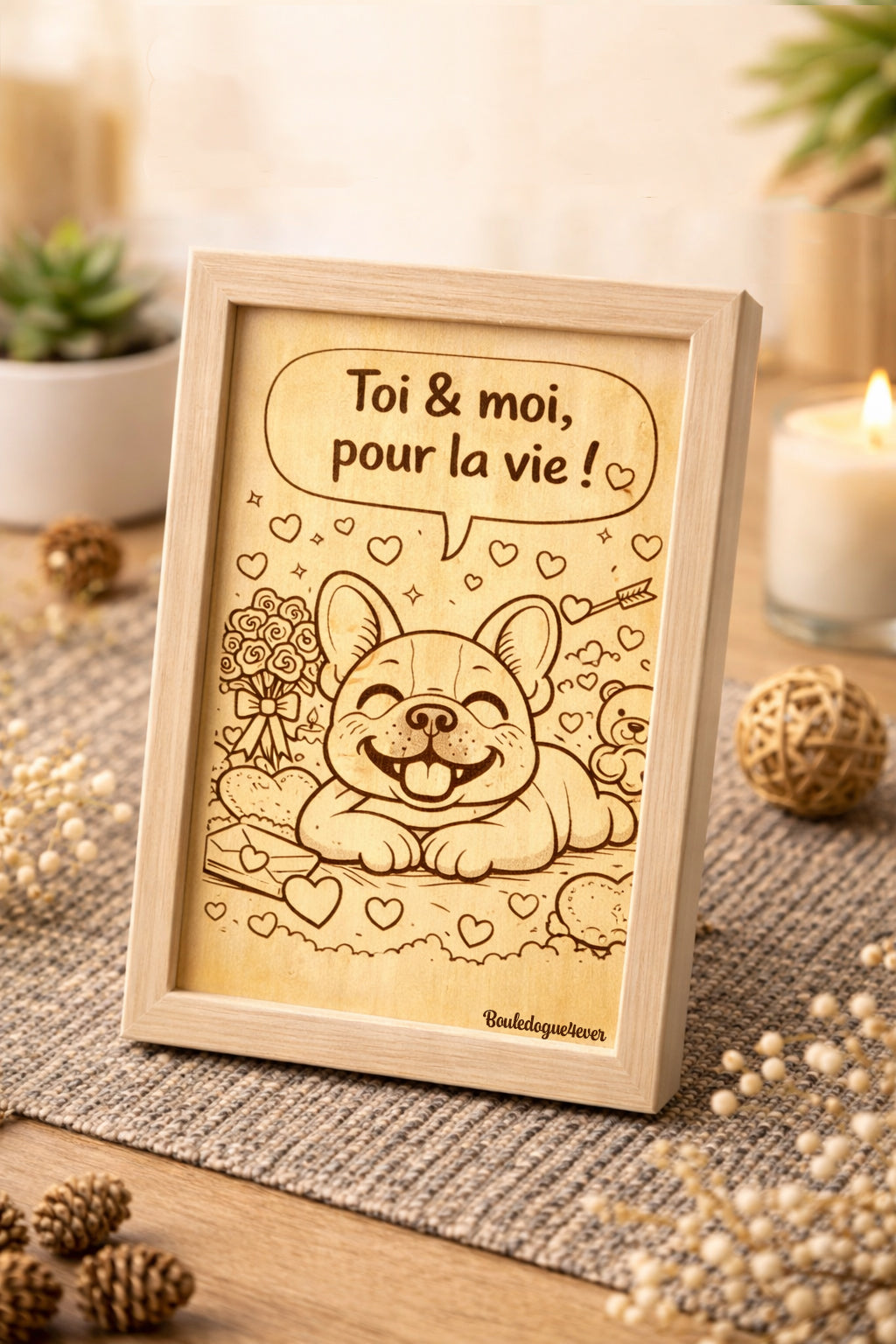 Cadre gravé bois "Pour la vie"