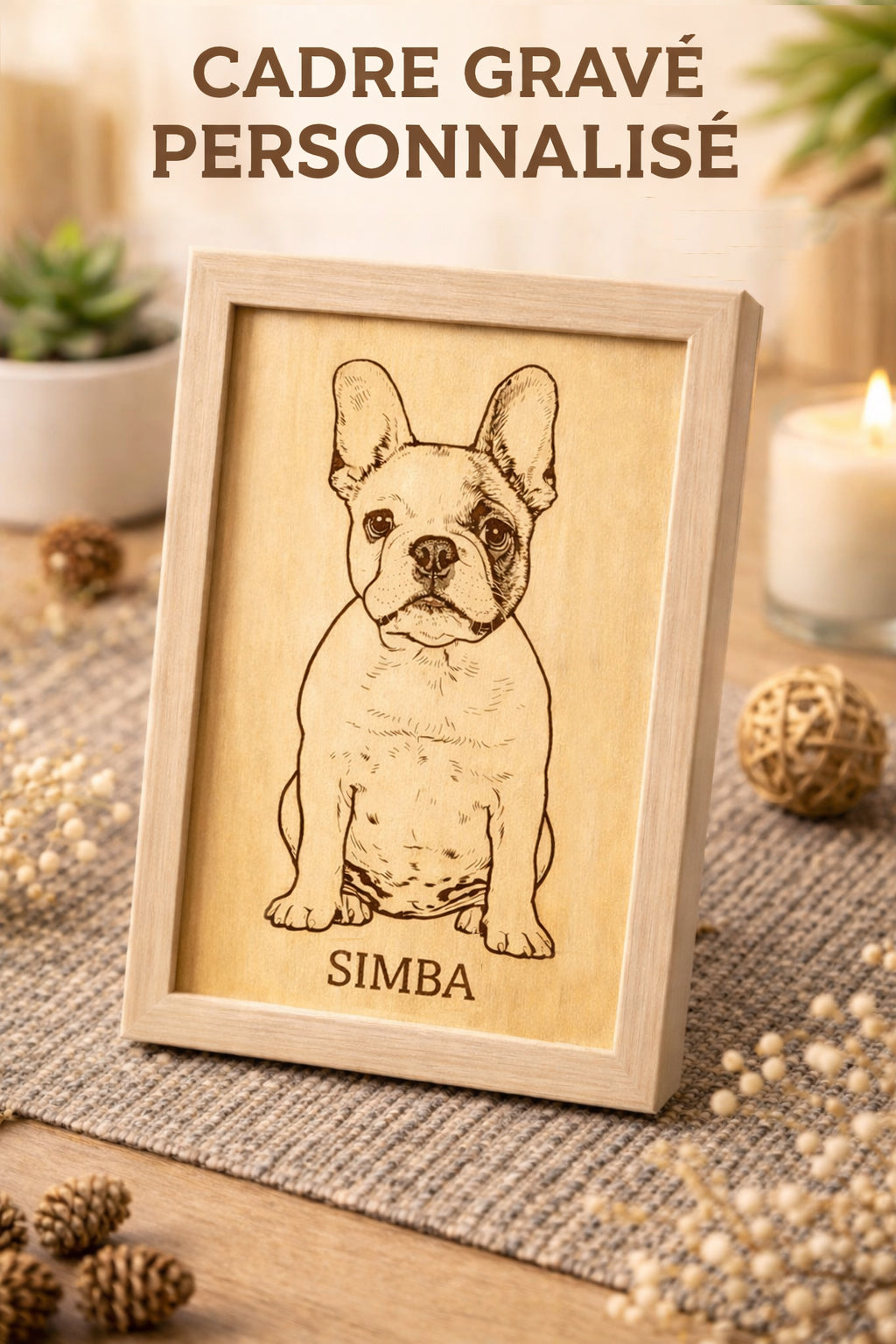 Cadre gravé personnalisé sur bois