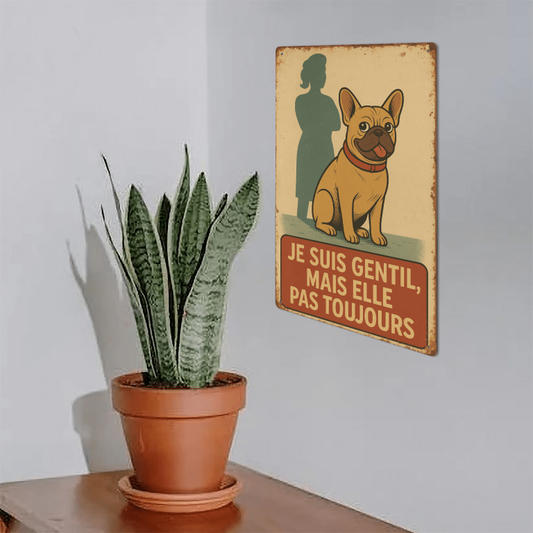 Plaque en métal - Bouledogue - Gentil