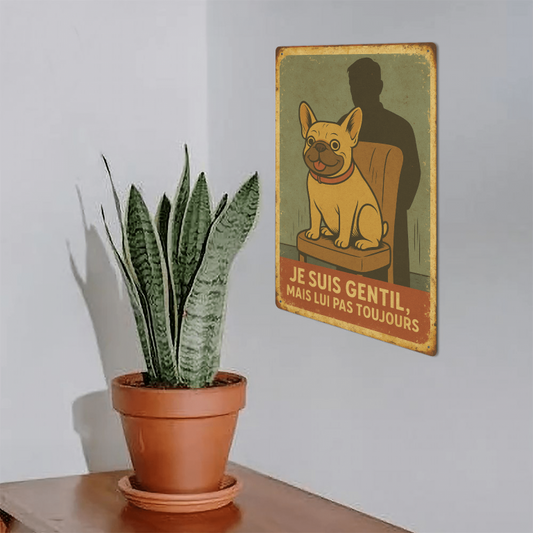 Plaque en métal - Bouledogue - Gentil