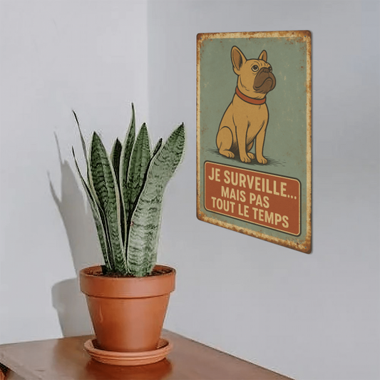 Plaque en métal - Bouledogue - Surveillance