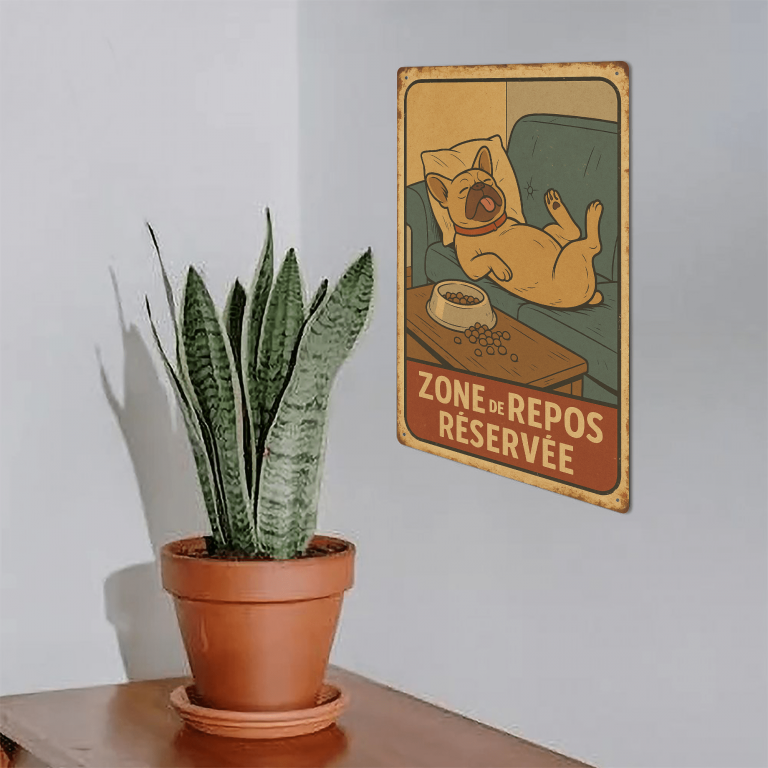 Plaque en métal - Bouledogue - Zone de repos