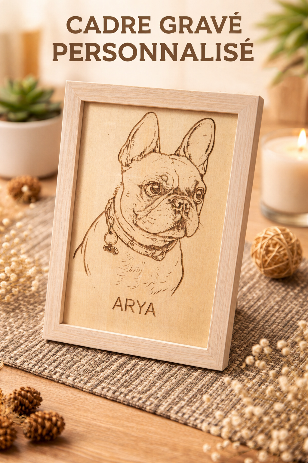 Cadre gravé personnalisé sur bois