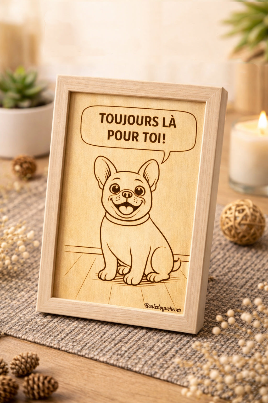 Cadre gravé bois "Toujours là pour toi !"