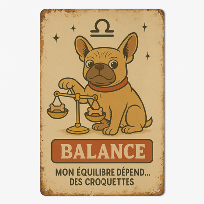 Plaque en métal - Bouledogue - Astrologie