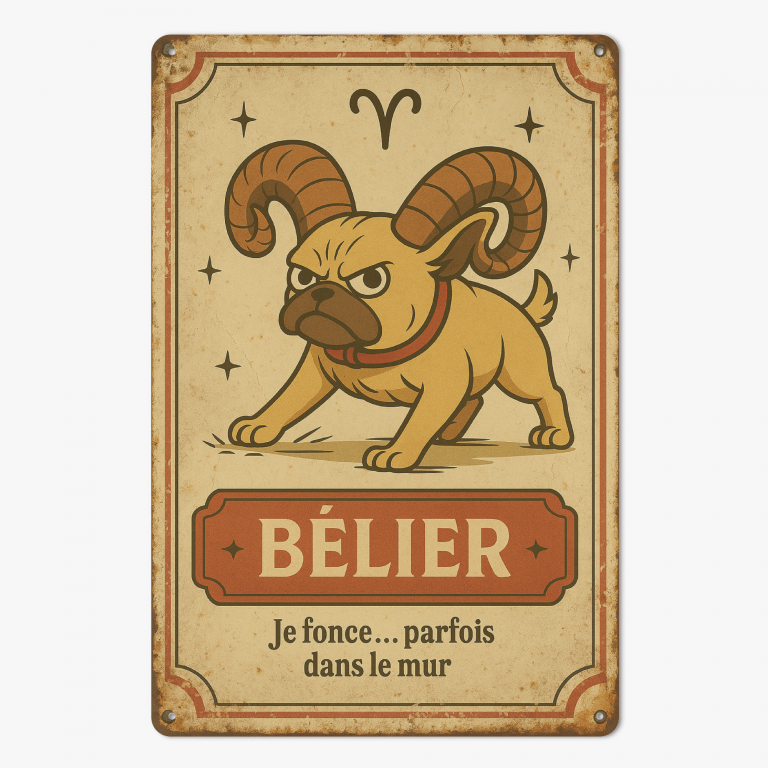 Plaque en métal - Bouledogue - Astrologie