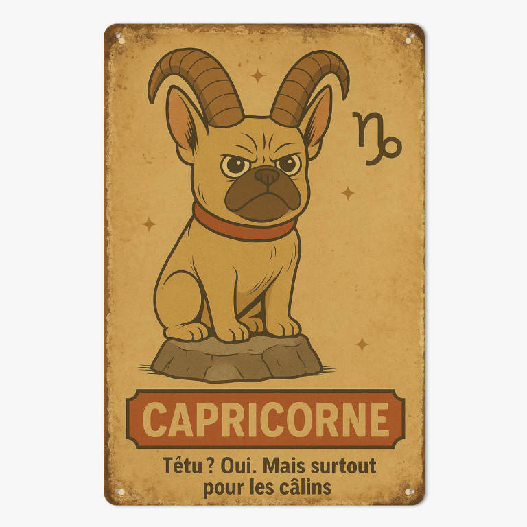 Plaque en métal - Bouledogue - Astrologie