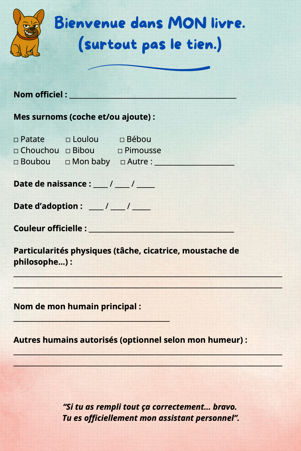 La vie de mon bouli – Carnet à compléter