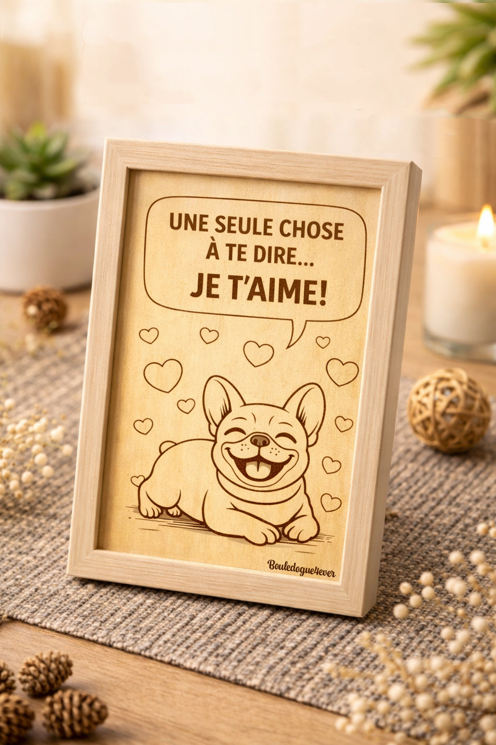 Cadre gravé bois "Je t'aime"