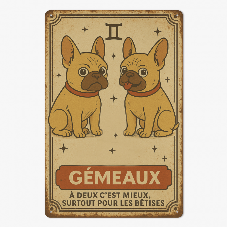 Plaque en métal - Bouledogue - Astrologie