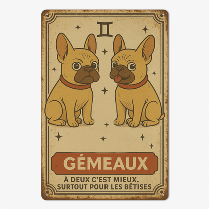Plaque en métal - Bouledogue - Astrologie