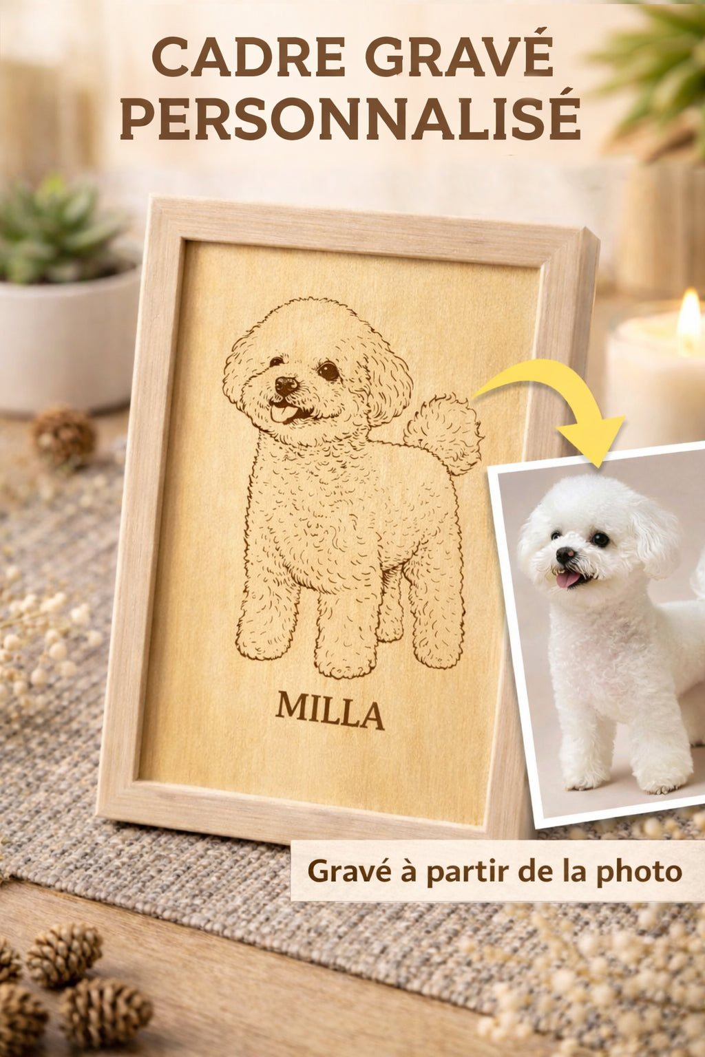 Cadre gravé personnalisé sur bois