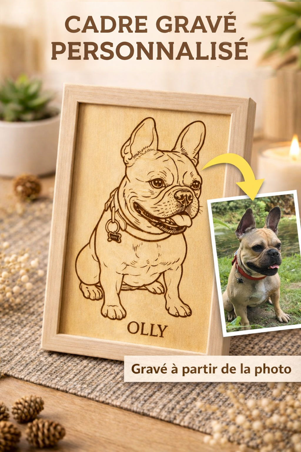 Cadre gravé personnalisé sur bois