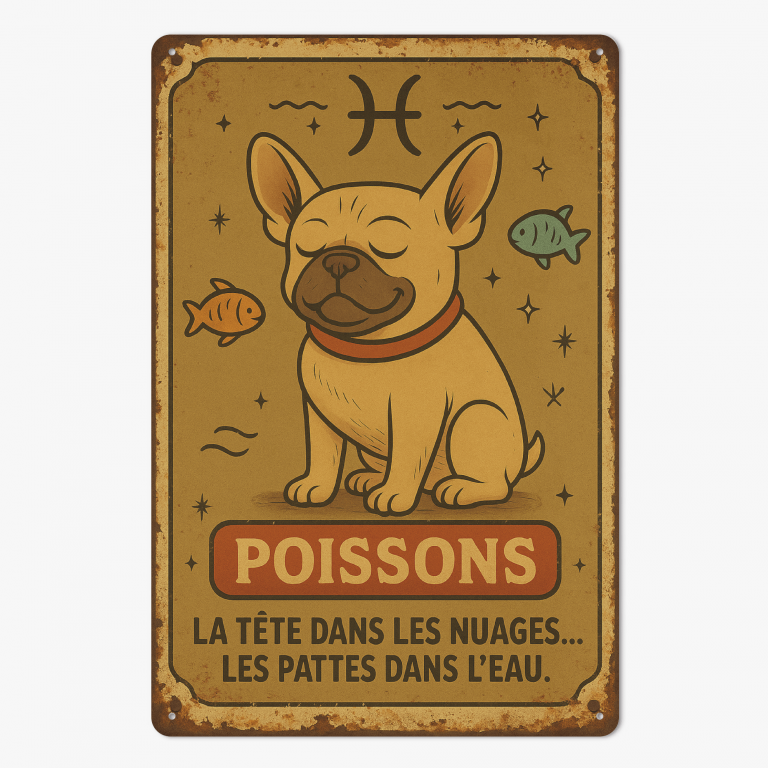 Plaque en métal - Bouledogue - Astrologie