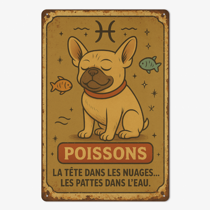 Plaque en métal - Bouledogue - Astrologie