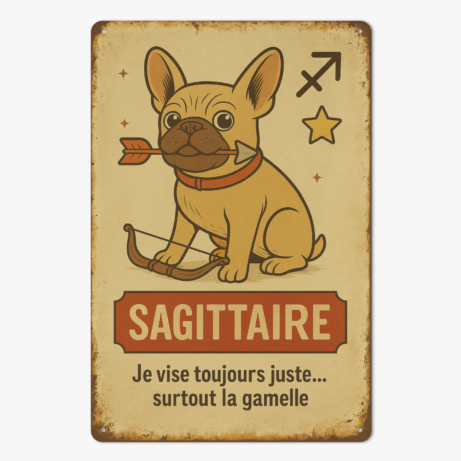 Plaque en métal - Bouledogue - Astrologie