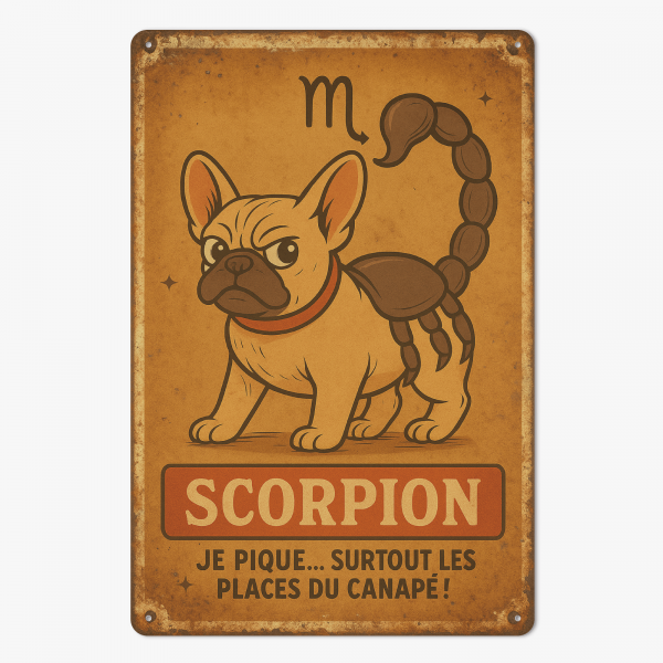 Plaque en métal - Bouledogue - Astrologie