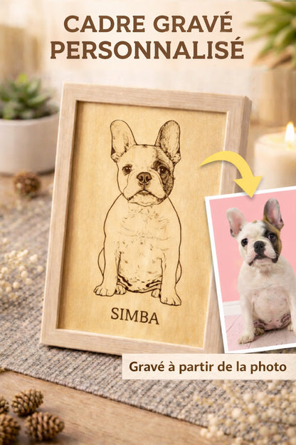 Cadre gravé personnalisé sur bois