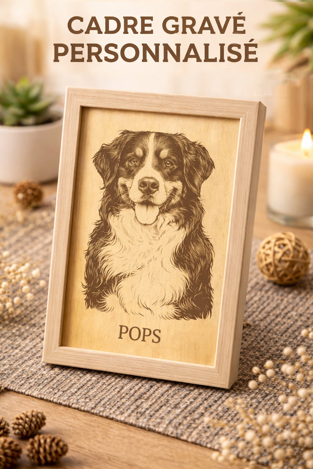 Cadre gravé personnalisé sur bois