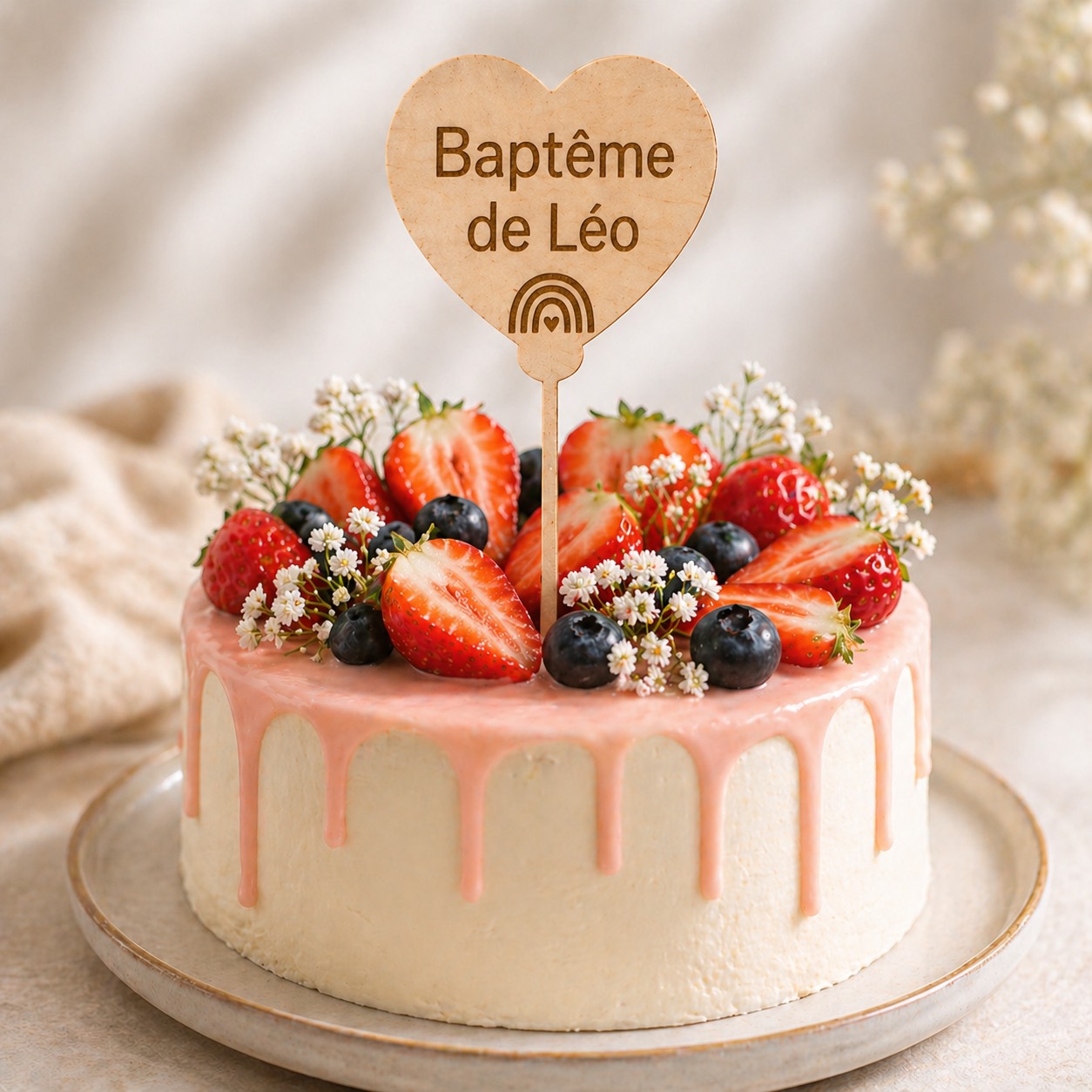Décoration de gâteau personnalisée en bois