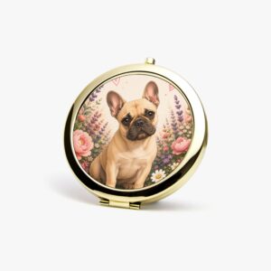Miroir de poche rond Bouledogue Français beige