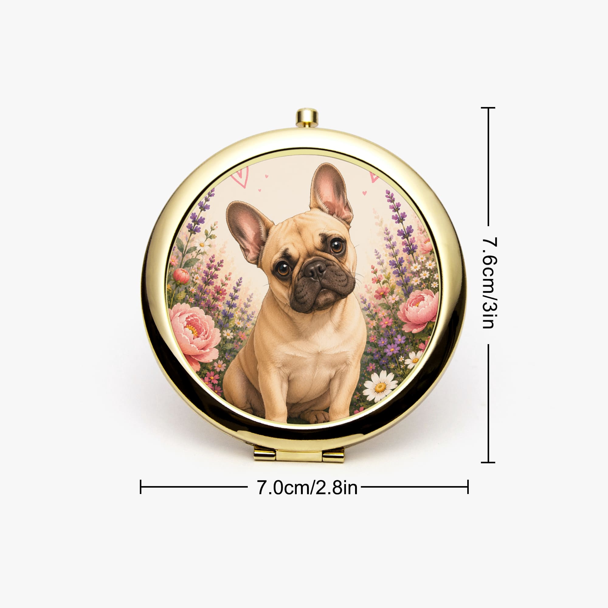 Miroir de poche rond Bouledogue Français beige