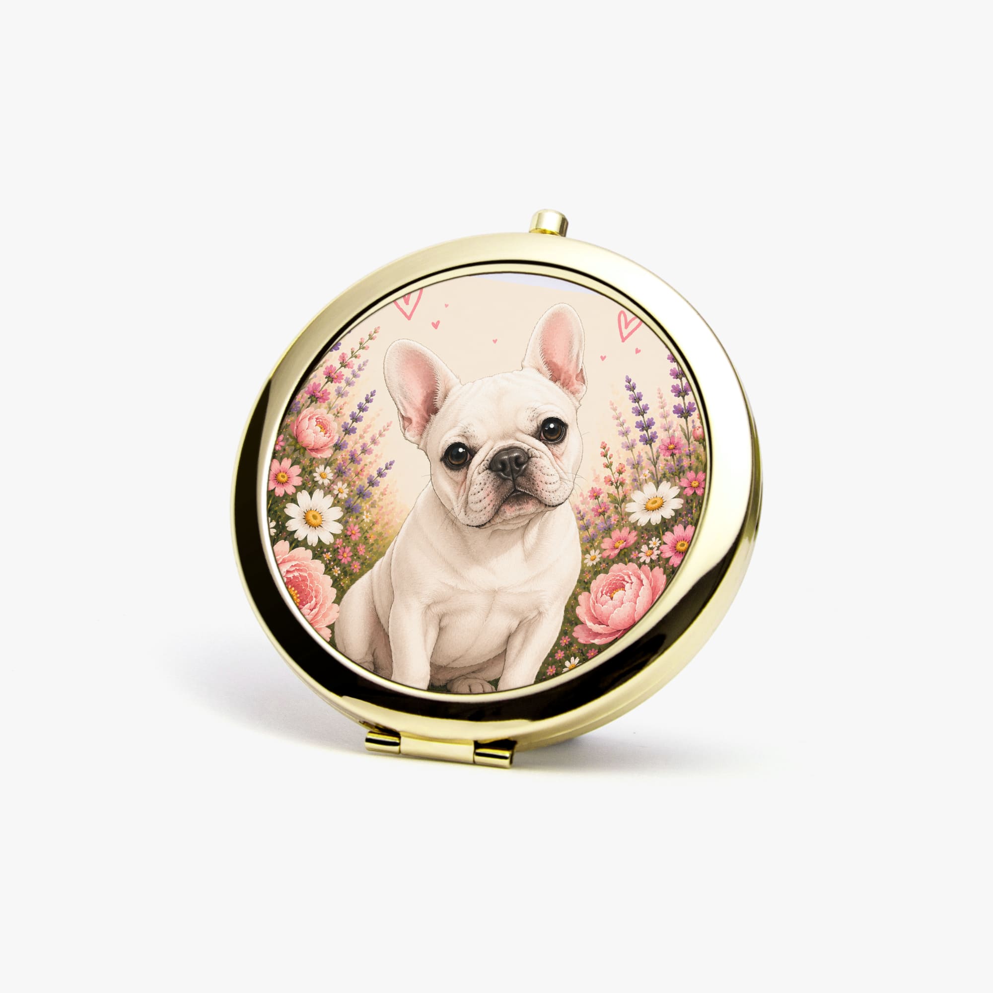 Miroir de poche rond Bouledogue Français blanc