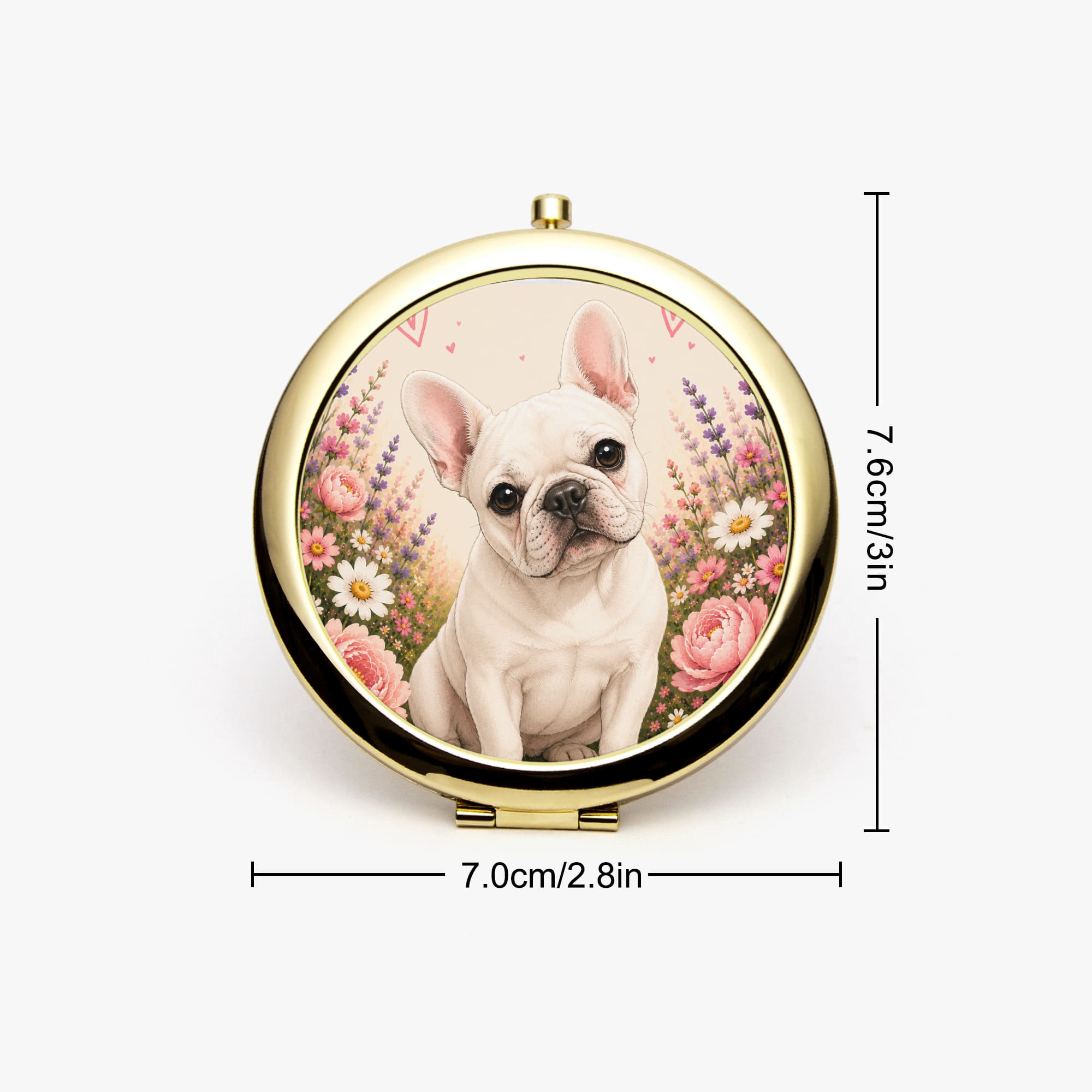 Miroir de poche rond Bouledogue Français blanc – Image 2