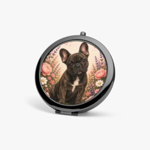 Miroir de poche rond Bouledogue Français noir