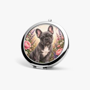 Miroir de poche rond Bouledogue Français gris